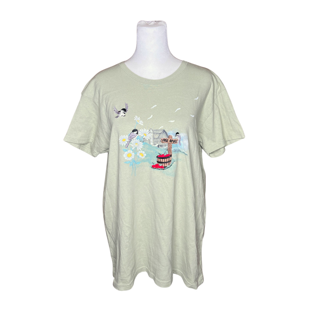 Vtg 90s Morning Sun T-Shirt Embroidered Bird Apples Cottagecore Whimsical Nature